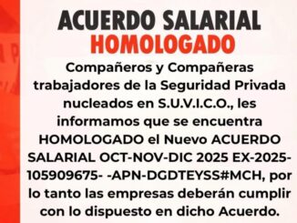 El Sindicato de los Vigiladores SUVICO informó oficialmente la homologación del último tramo de la paritaria correspondiente a los meses de octubre, noviembre y diciembre de 2025. Con este acuerdo, se confirma el incremento salarial que beneficiará a los trabajadores del sector de seguridad privada.