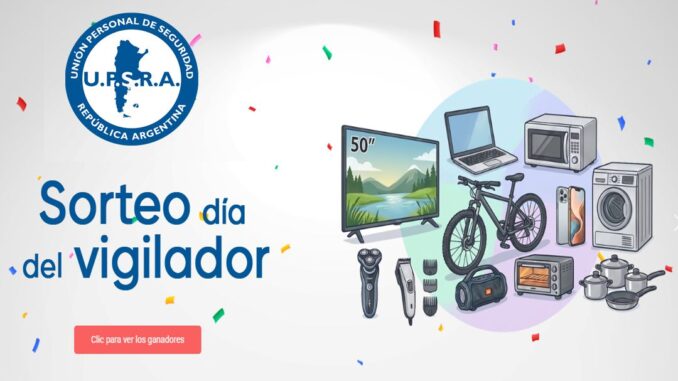 La Unión del Personal de Seguridad de la República Argentina (UPSRA) dio a conocer en las últimas horas el listado oficial de ganadores del mega sorteo realizado en el marco de la celebración del Día del Vigilador. Entre los principales beneficios, se destacan importantes premios como televisores, notebooks, celulares y electrodomésticos, en reconocimiento a la labor diaria de los trabajadores de la seguridad privada en todo el país.
