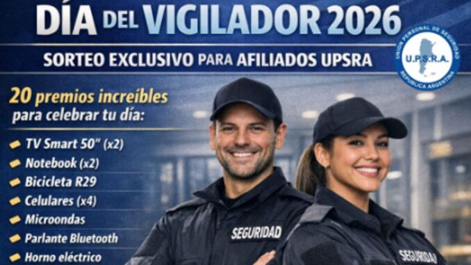 La Unión del Personal de Seguridad de la República Argentina (UPSRA) lanzó una importante convocatoria dirigida a todos sus afiliados con motivo del Día del Vigilador. Desde la organización sindical conducida por Ángel Alberto García destacaron que el objetivo es reconocer y agasajar a los trabajadores del sector en su día.