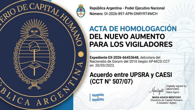 Los trabajadores de la seguridad privada ya cuentan con la confirmación oficial de su nuevo incremento salarial. Este viernes 17 de julio quedó homologado el acuerdo paritario correspondiente al segundo semestre de 2026, poniendo fin a la espera por la aprobación de las nuevas escalas salariales.