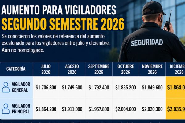 ¿DE CUÁNTO SERÁ EL NUEVO AUMENTO PARA LOS VIGILADORES EN EL SEGUNDO SEMESTRE DE 2026?
