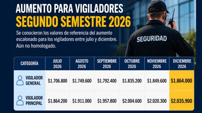 Finalmente se conocieron los valores de referencia del incremento salarial que percibirían los trabajadores de la seguridad privada durante el segundo semestre de 2026. De acuerdo con la información difundida, el aumento será escalonado entre julio y diciembre, alcanzando los salarios más altos al cierre del año.